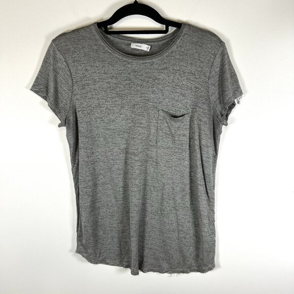 Vince Gray Raw Hem Top Womens‎ Size M Designer Casual Pocket Tee Minimalist - Picture 1 of 7